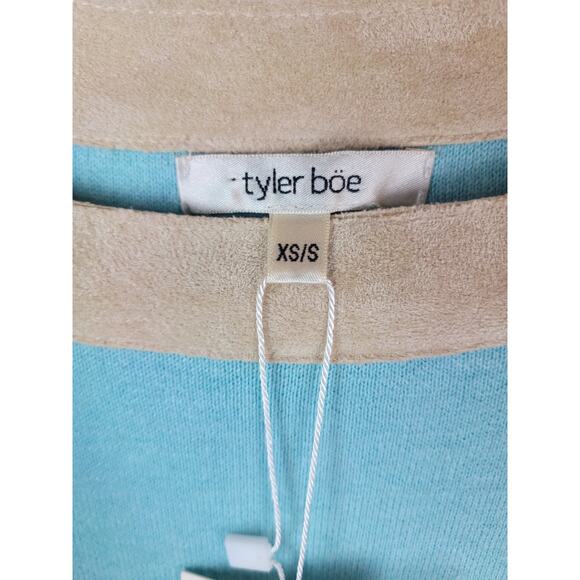 Tyler Boe NWT Women's Teal Turquoise Beige Fringe Cashmere Bland Poncho Sz XS/S - Picture 4 of 11